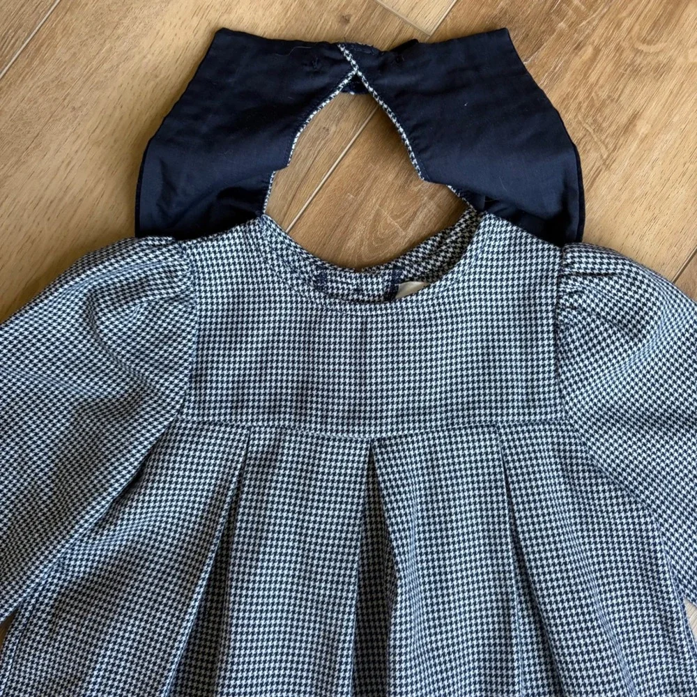 VTG Rare Editions 24M Toddler Girls Houndstooth Sailor Collar Dress Navy Blue